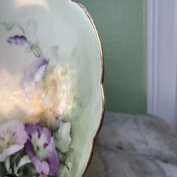 Limoges Hand Painted Pink  Purple Morning Glories & Gold Cake Plate - Picture 8 of 11